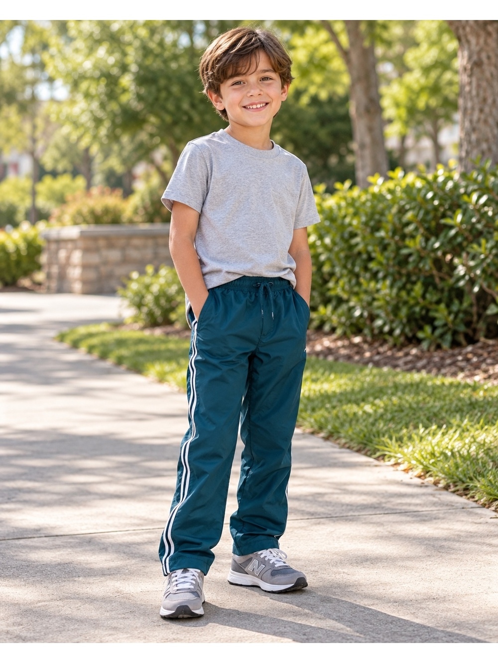 OshKosh B'gosh Boys' Tracksuit Pants Size 10-12 Teal Blue with White Stripes